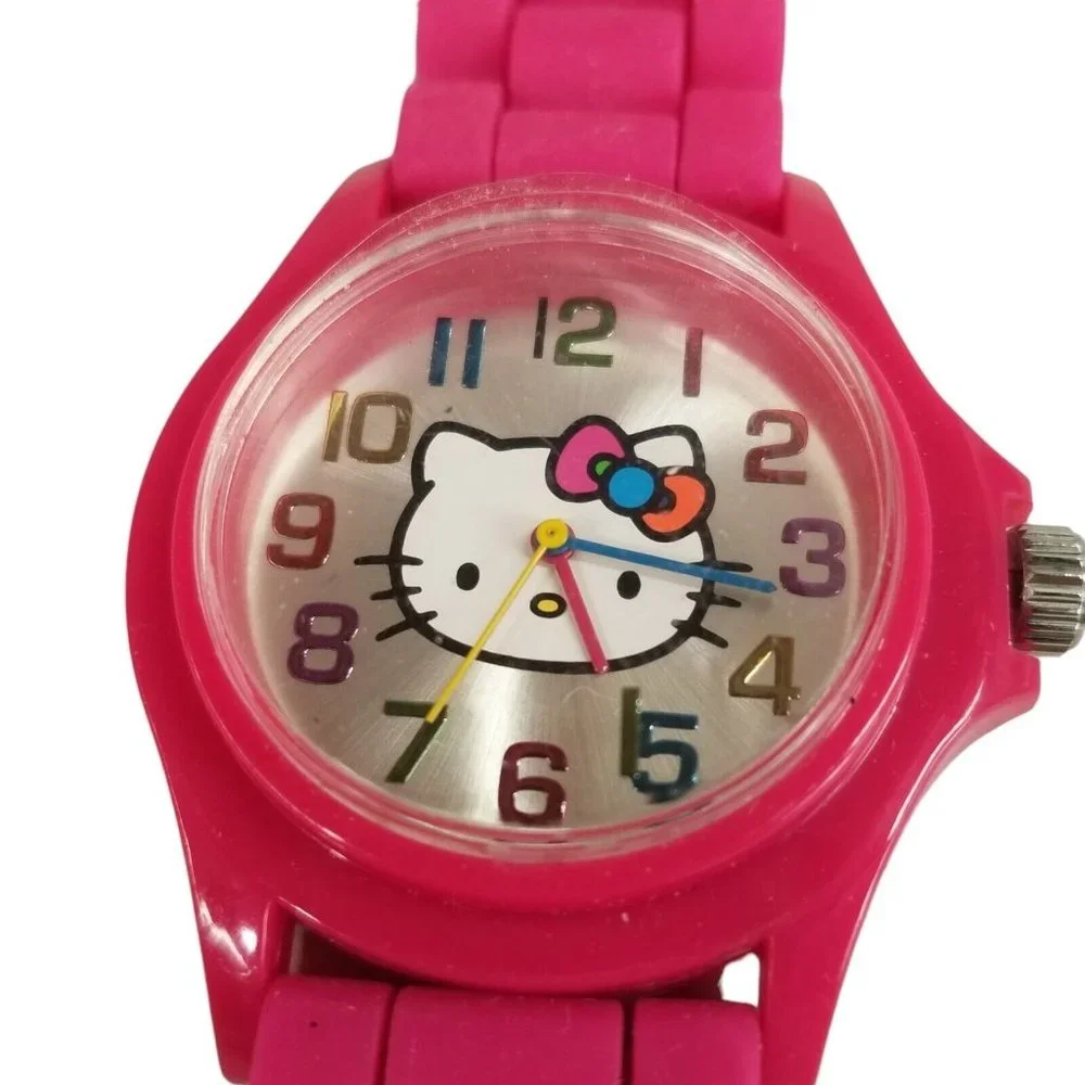 Hello Kitty Watch Sanrio 2013 Pink Band Rainbow Numbers Bow Hands UNTESTED